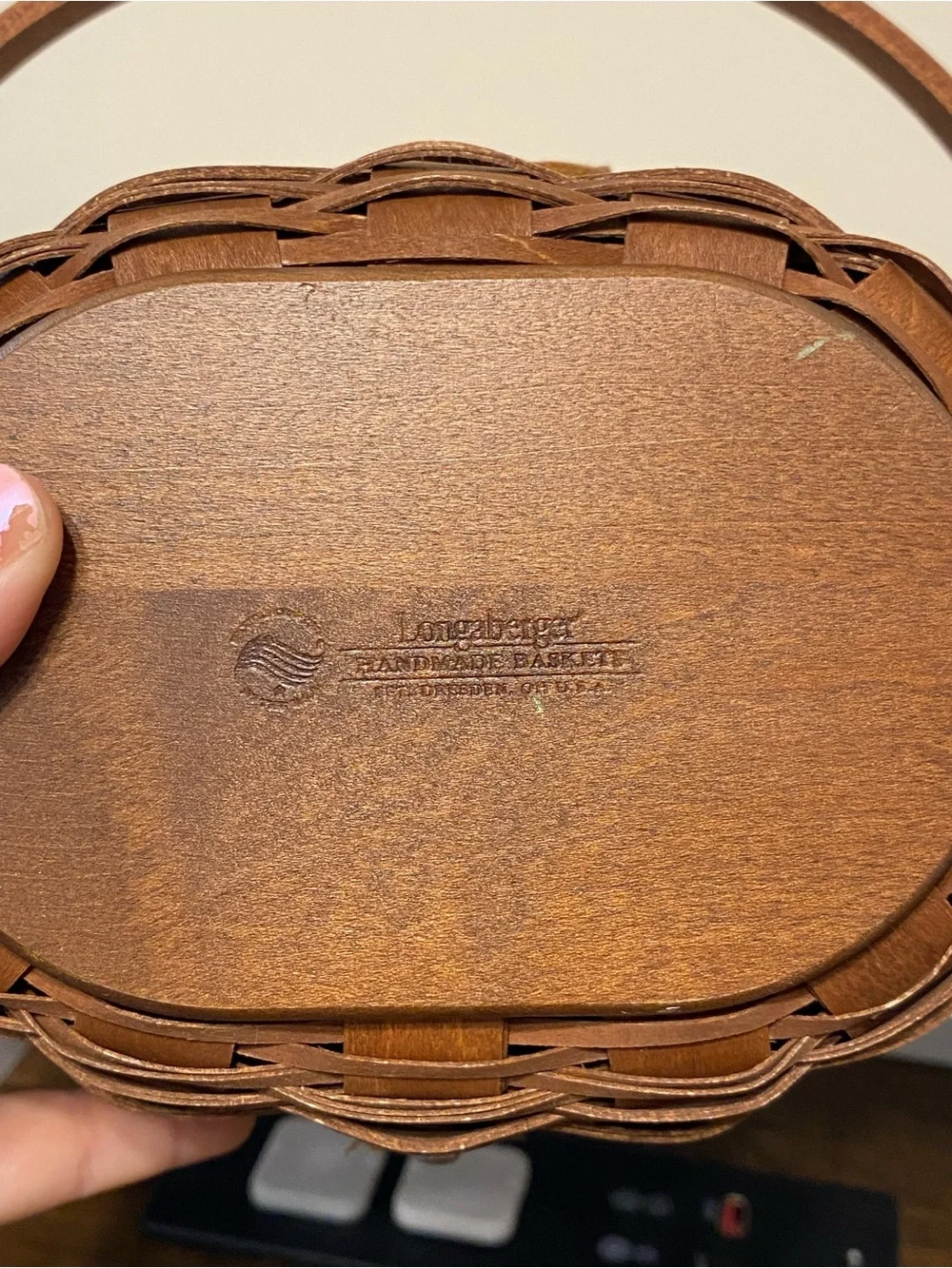 Longaberger Chocolate Brown Oval Kiddie Purse w/ Handle & Plastic Protector